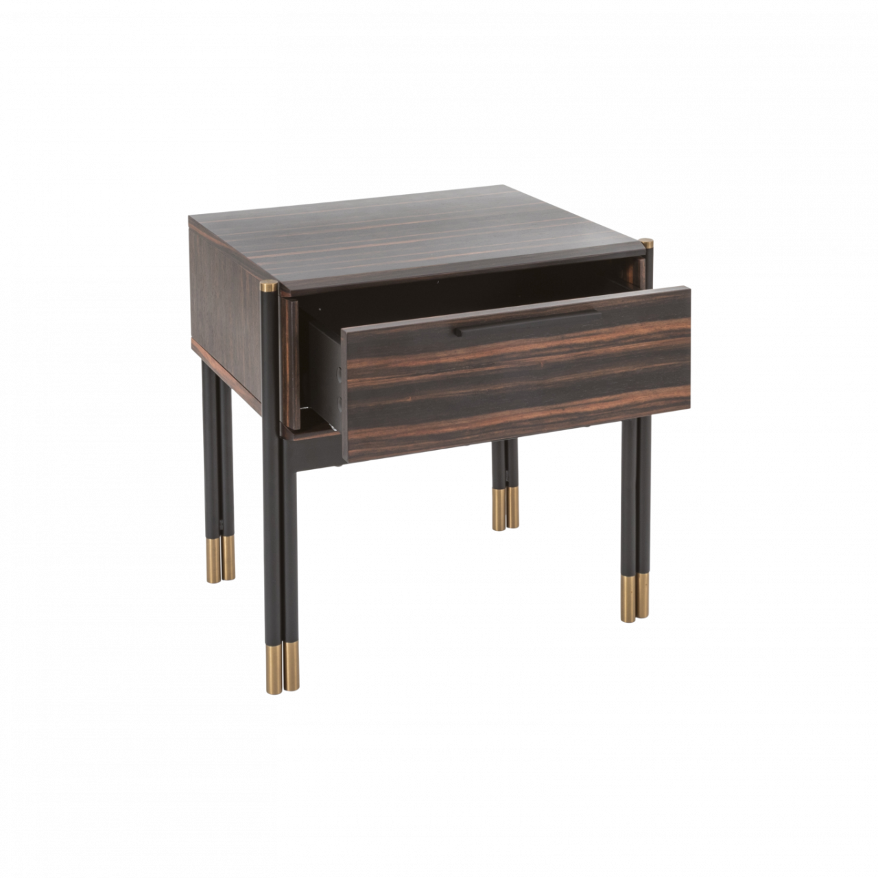 Bali Ebony Brown Wood & Gold Bedside Table | 1 Drawer